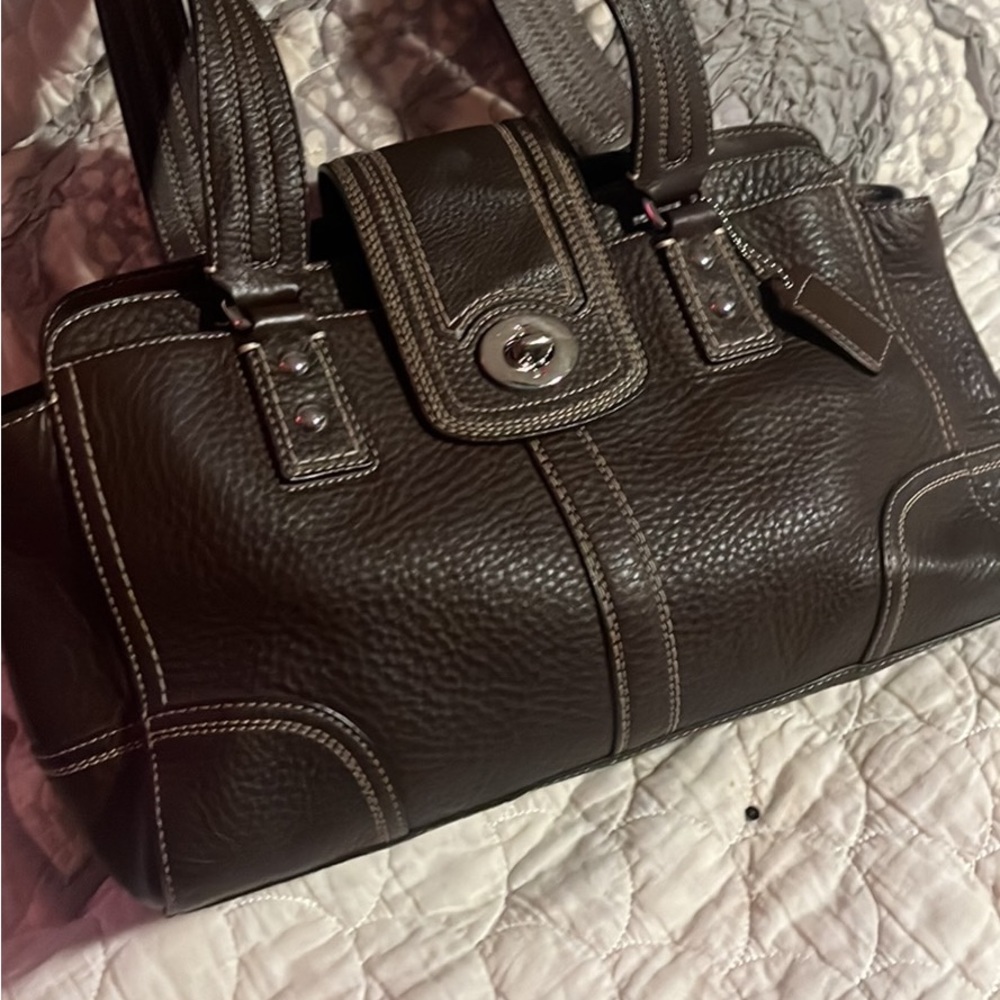 Brown leather coach purse